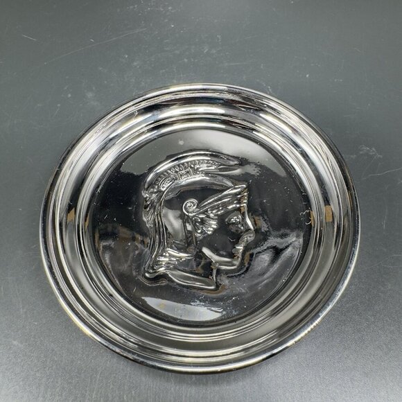 MCM Kimiko Silver Glass Tone Metal Coasters Guardian Crest Barware Set 4 Japan - Picture 10 of 12
